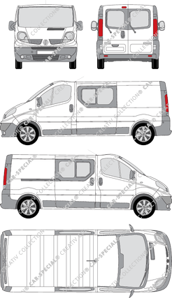Renault Trafic, van/transporter, L2H1, rear window, double cab, Rear Wing Doors, 1 Sliding Door (2008)
