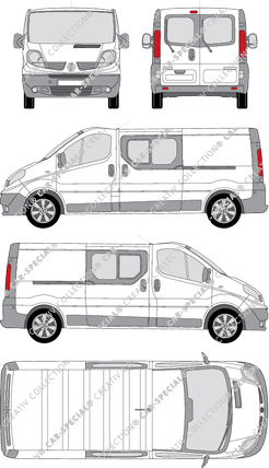 Renault Trafic, van/transporter, L2H1, rear window, double cab, Rear Wing Doors, 2 Sliding Doors (2008)