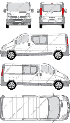 Renault Trafic, furgone, L2H1, vitre arrière, Doppelkabine, Rear Flap, 1 Sliding Door (2008)