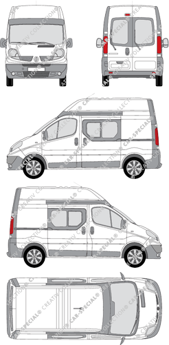 Renault Trafic, van/transporter, L1H2, rear window, double cab, Rear Wing Doors, 2 Sliding Doors (2008)