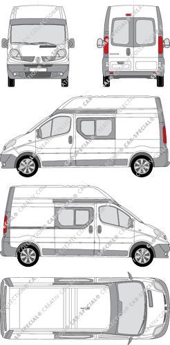Renault Trafic high rear windows, van/transporter, L2H2, rear window, double cab, Rear Wing Doors, 1 Sliding Door (2008)