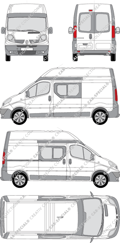 Renault Trafic hohe Heckfenster, Kastenwagen, L2H2, Heck verglast, Doppelkabine, Rear Wing Doors, 1 Sliding Door (2008)