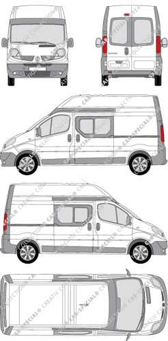 Renault Trafic finestrini posteriori alti, furgone, L2H2, vitre arrière, Doppelkabine, Rear Wing Doors, 2 Sliding Doors (2008)