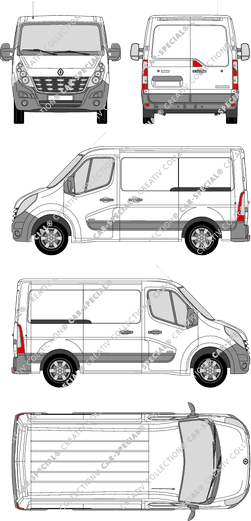 Renault Master, FWD, furgón, L1H1, Rear Wing Doors, 2 Sliding Doors (2010)