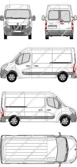 Renault Master, FWD, van/transporter, L2H2, rear window, Rear Wing Doors, 2 Sliding Doors (2010)