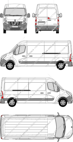 Renault Master, FWD, Kastenwagen, L3H2, Rear Wing Doors, 2 Sliding Doors (2010)