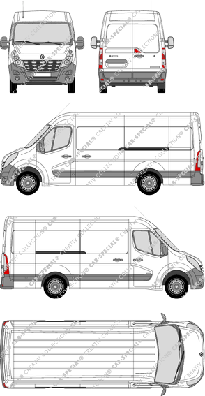 Renault Master, RWD, furgone, L3H2, Rear Wing Doors, 2 Sliding Doors (2010)