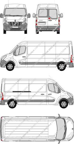 Renault Master, RWD, van/transporter, L3H2, rear window, Rear Wing Doors, 1 Sliding Door (2010)