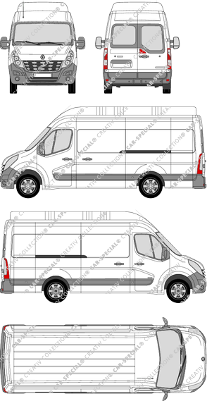 Renault Master, RWD, van/transporter, L3H3, rear window, Rear Wing Doors, 2 Sliding Doors (2010)