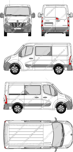 Renault Master, FWD, furgón, L1H1, cabina doble, Rear Wing Doors, 1 Sliding Door (2010)