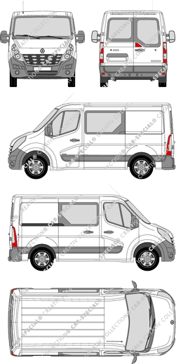 Renault Master, Heck verglast, FWD, furgón, L1H1, ventana de parte trasera, cabina doble, Rear Wing Doors, 1 Sliding Door (2010)