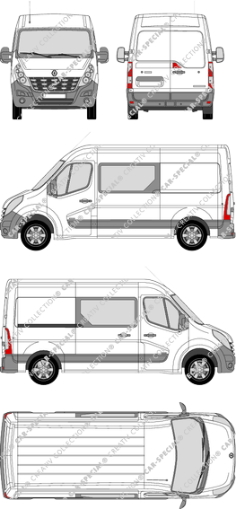 Renault Master, FWD, furgón, L2H2, cabina doble, Rear Wing Doors, 1 Sliding Door (2010)