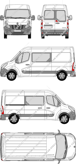 Renault Master, Heck verglast, FWD, van/transporter, L2H2, rear window, double cab, Rear Wing Doors, 1 Sliding Door (2010)