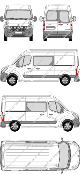 Renault Master, Heck verglast, FWD, van/transporter, L2H2, rear window, double cab, Rear Wing Doors, 2 Sliding Doors (2010)