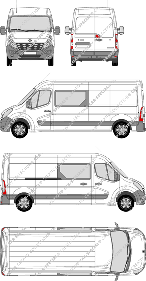 Renault Master, FWD, furgón, L3H2, cabina doble, Rear Wing Doors, 1 Sliding Door (2010)