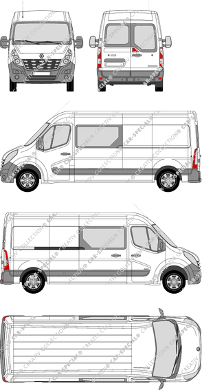 Renault Master, Heck verglast, FWD, van/transporter, L3H2, rear window, double cab, Rear Wing Doors, 1 Sliding Door (2010)