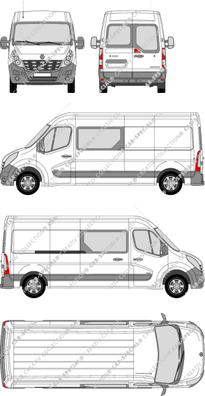 Renault Master, Heck verglast, FWD, Kastenwagen, L3H2, Heck verglast, Doppelkabine, Rear Wing Doors, 1 Sliding Door (2010)