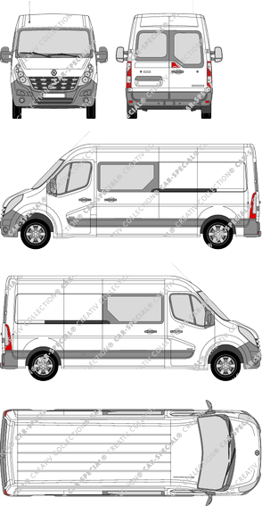Renault Master, Heck verglast, FWD, van/transporter, L3H2, rear window, double cab, Rear Wing Doors, 2 Sliding Doors (2010)