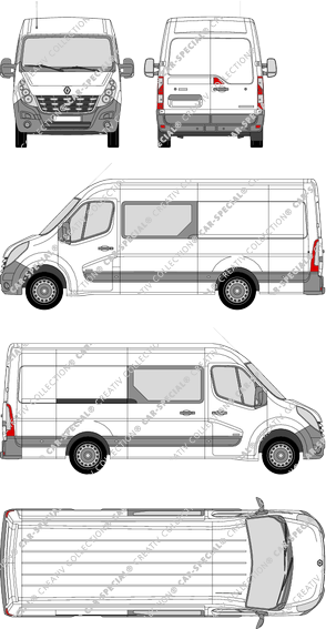 Renault Master, RWD, furgón, L3H2, cabina doble, Rear Wing Doors, 1 Sliding Door (2010)