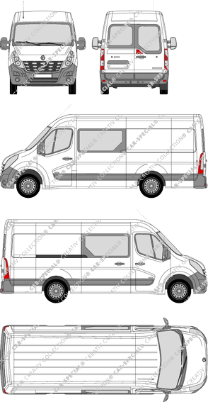 Renault Master, Heck verglast, RWD, van/transporter, L3H2, rear window, double cab, Rear Wing Doors, 1 Sliding Door (2010)