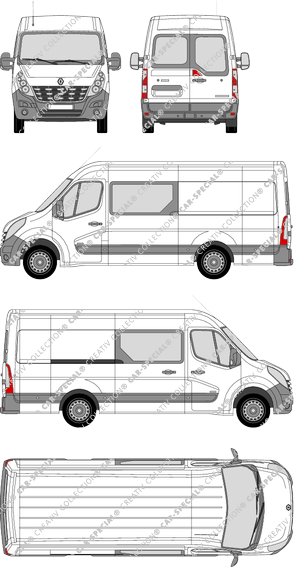 Renault Master, Heck verglast, RWD, furgone, L3H2, vitre arrière, Doppelkabine, Rear Wing Doors, 1 Sliding Door (2010)