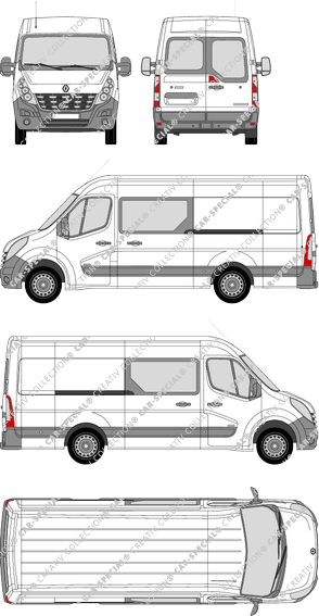 Renault Master, Heck verglast, RWD, van/transporter, L3H2, rear window, double cab, Rear Wing Doors, 2 Sliding Doors (2010)