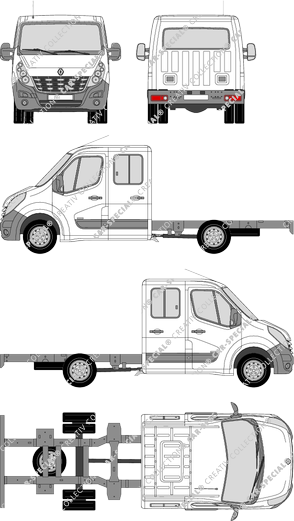 Renault Master Zwillingsbereifung, Doppelbereifung, Fahrgestell für Aufbauten, L3H1, Doppelkabine (2010)