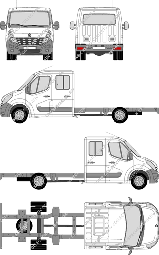 Renault Master llantas duales, llantas duales, Chasis para superestructuras, L4H1, cabina doble (2010)