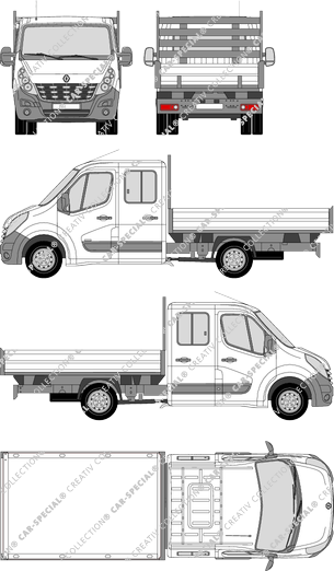 Renault Master llantas duales, llantas duales, camión basculador, L3H1, cabina doble (2010)