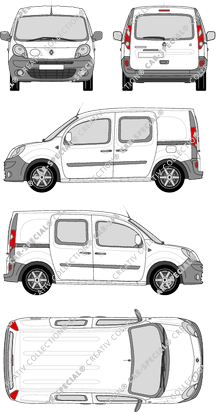 Renault Kangoo Z.E., furgone, vitre arrière, Doppelkabine, Rear Flap, 2 Sliding Doors (2012)