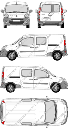 Renault Kangoo Z.E., Maxi, furgone, vitre arrière, Doppelkabine, Rear Wing Doors, 2 Sliding Doors (2012)