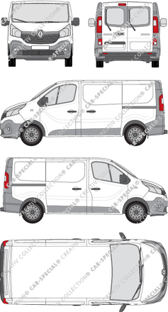 Renault Trafic, van/transporter, L1H1, rear window, Rear Wing Doors, 2 Sliding Doors (2014)