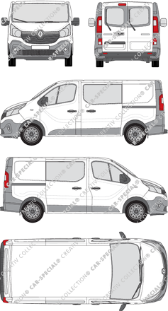 Renault Trafic, van/transporter, L1H1, rear window, double cab, Rear Wing Doors, 2 Sliding Doors (2014)