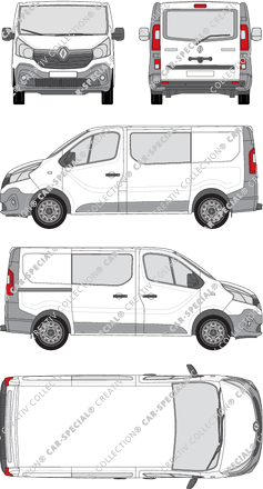 Renault Trafic, van/transporter, L1H1, rear window, double cab, Rear Flap, 1 Sliding Door (2014)