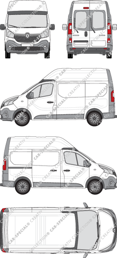Renault Trafic, van/transporter, L1H2, rear window, Rear Wing Doors, 1 Sliding Door (2014)