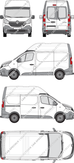 Renault Trafic, furgón, L1H2, ventana de parte trasera, Rear Wing Doors, 1 Sliding Door (2014)