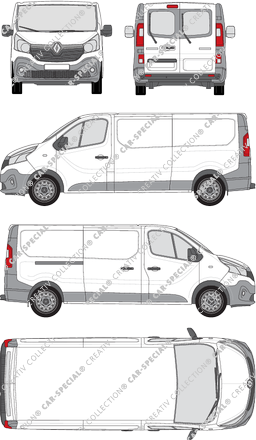 Renault Trafic, furgón, L2H1, ventana de parte trasera, Rear Wing Doors, 1 Sliding Door (2014)