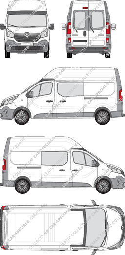 Renault Trafic, van/transporter, L2H2, rear window, double cab, Rear Wing Doors, 2 Sliding Doors (2014)