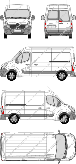 Renault Master, FWD, furgone, L2H2, vitre arrière, Rear Wing Doors, 2 Sliding Doors (2014)