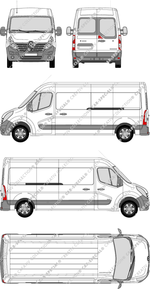 Renault Master, FWD, furgón, L3H2, ventana de parte trasera, Rear Wing Doors, 2 Sliding Doors (2014)