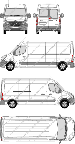 Renault Master, RWD, furgone, L3H2, vitre arrière, Rear Wing Doors, 1 Sliding Door (2014)