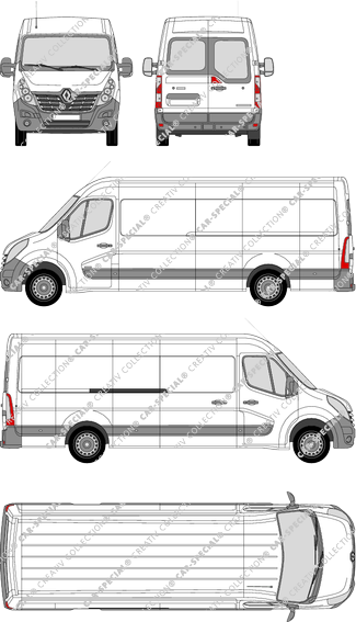 Renault Master, RWD, furgón, L4H2, ventana de parte trasera, Rear Wing Doors, 1 Sliding Door (2014)