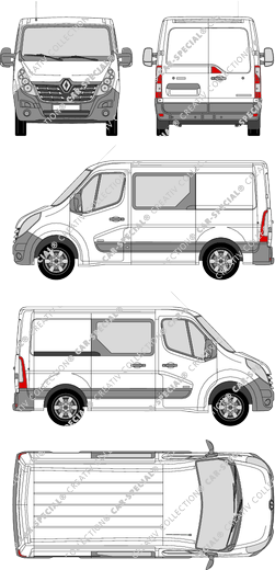 Renault Master, FWD, furgón, L1H1, cabina doble, Rear Wing Doors, 1 Sliding Door (2014)