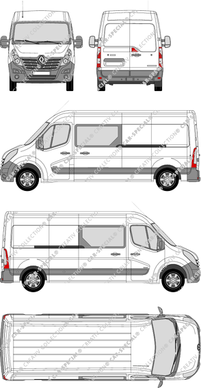 Renault Master, FWD, Kastenwagen, L3H2, Doppelkabine, Rear Wing Doors, 2 Sliding Doors (2014)