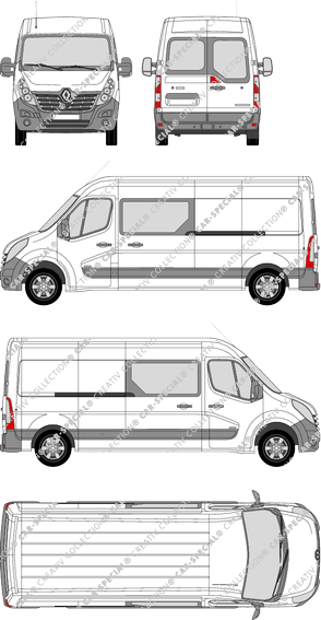 Renault Master, Heck verglast, FWD, van/transporter, L3H2, rear window, double cab, Rear Wing Doors, 2 Sliding Doors (2014)
