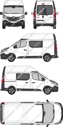 Renault Trafic, furgón, L1H2, ventana de parte trasera, cabina doble, Rear Wing Doors, 1 Sliding Door (2019)