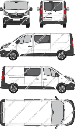 Renault Trafic, furgón, L2H1, ventana de parte trasera, cabina doble, Rear Wing Doors, 1 Sliding Door (2019)