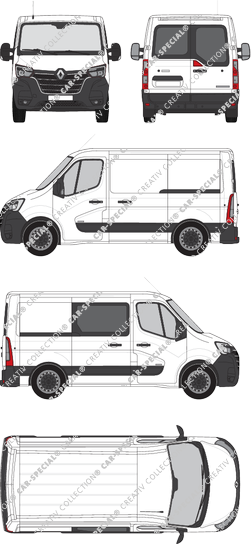 Renault Master, FWD, Kastenwagen, L1H1, Heck verglast, rechts teilverglast, Rear Wing Doors, 2 Sliding Doors (2019)