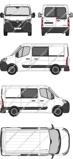 Renault Master, FWD, Kastenwagen, L1H1, Heck verglast, Doppelkabine, Rear Wing Doors, 2 Sliding Doors (2019)