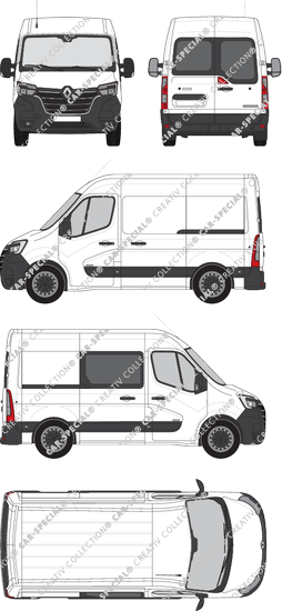 Renault Master, FWD, furgone, L1H2, Heck verglast, rechts teilverglast, Rear Wing Doors, 2 Sliding Doors (2019)